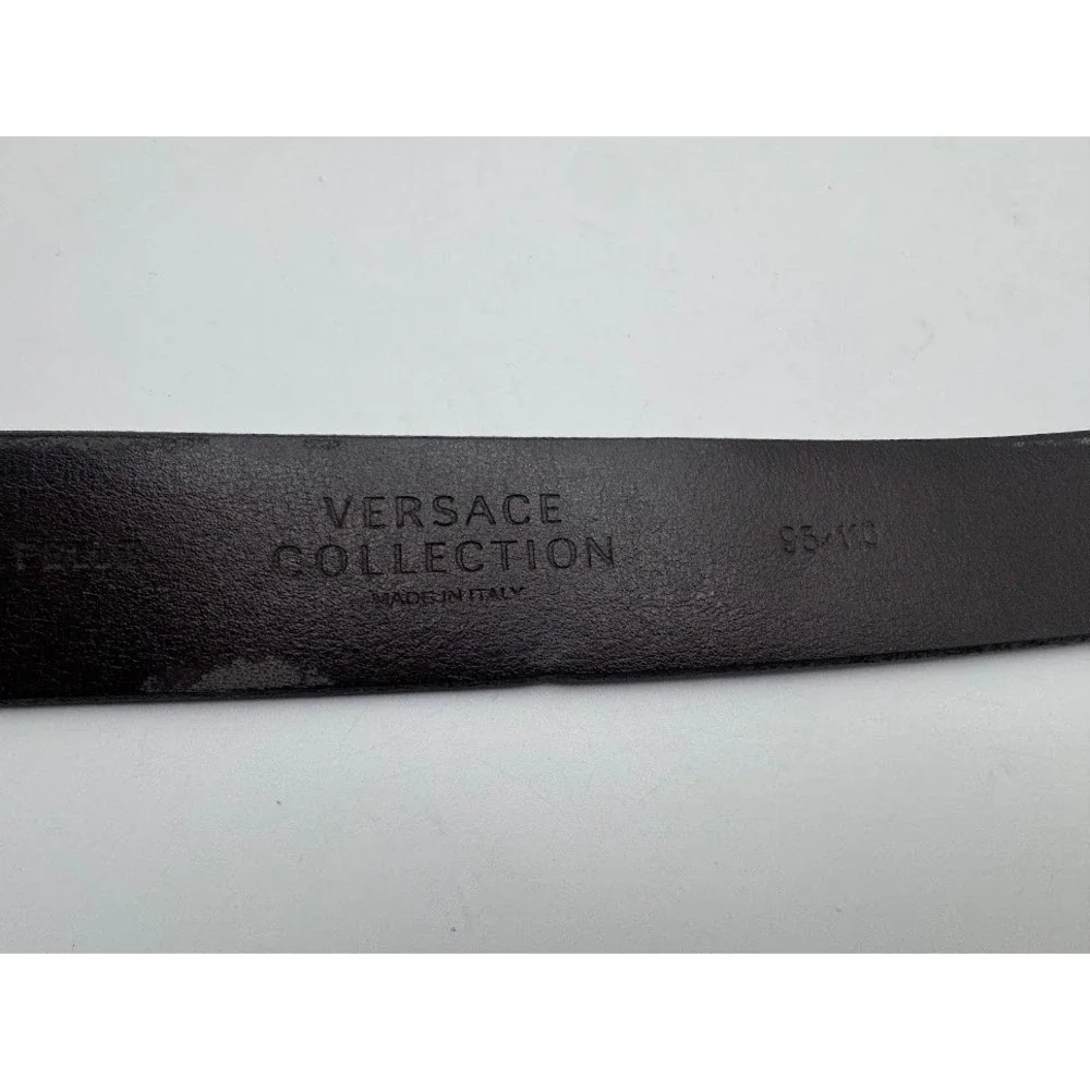 Versace Collection Mens Taupe Leather Medusa Buckle‎ Belt Made in Italy Size 38